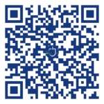 Blue QR code with a circular central logo; scan with a phone to open the linked URL.
