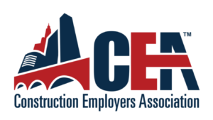 CEA logo for Construction Employers Association, with red and blue city skyline and the name text beneath