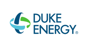 Duke Energy_White Outline | OHIO811 Duke Energy logo: blue wordmark with teal and green circular swoosh emblem to the left.