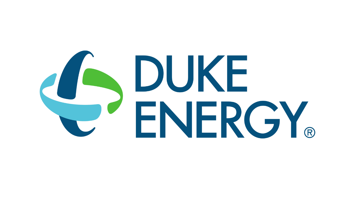 Duke Energy_White Outline | OHIO811 Duke Energy logo: blue wordmark with teal and green circular swoosh emblem to the left.